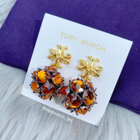 Tory Burch Roxanne Crystal Drop Earrings in Rolled Gold - Picture 4 of 5